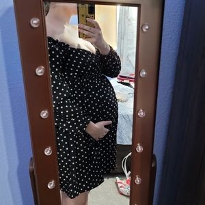 🟣 Black Polka Dot Maternity Dress